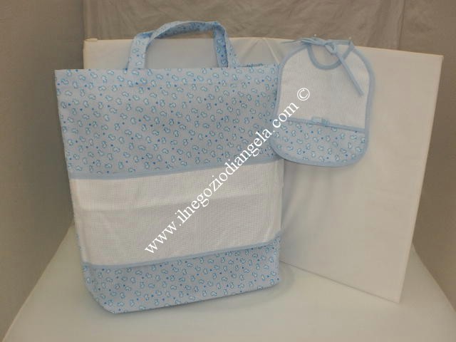 Borsa nursery portatutto + bavaglino con tela aida, set ricamabile a punto  croce col. rosa