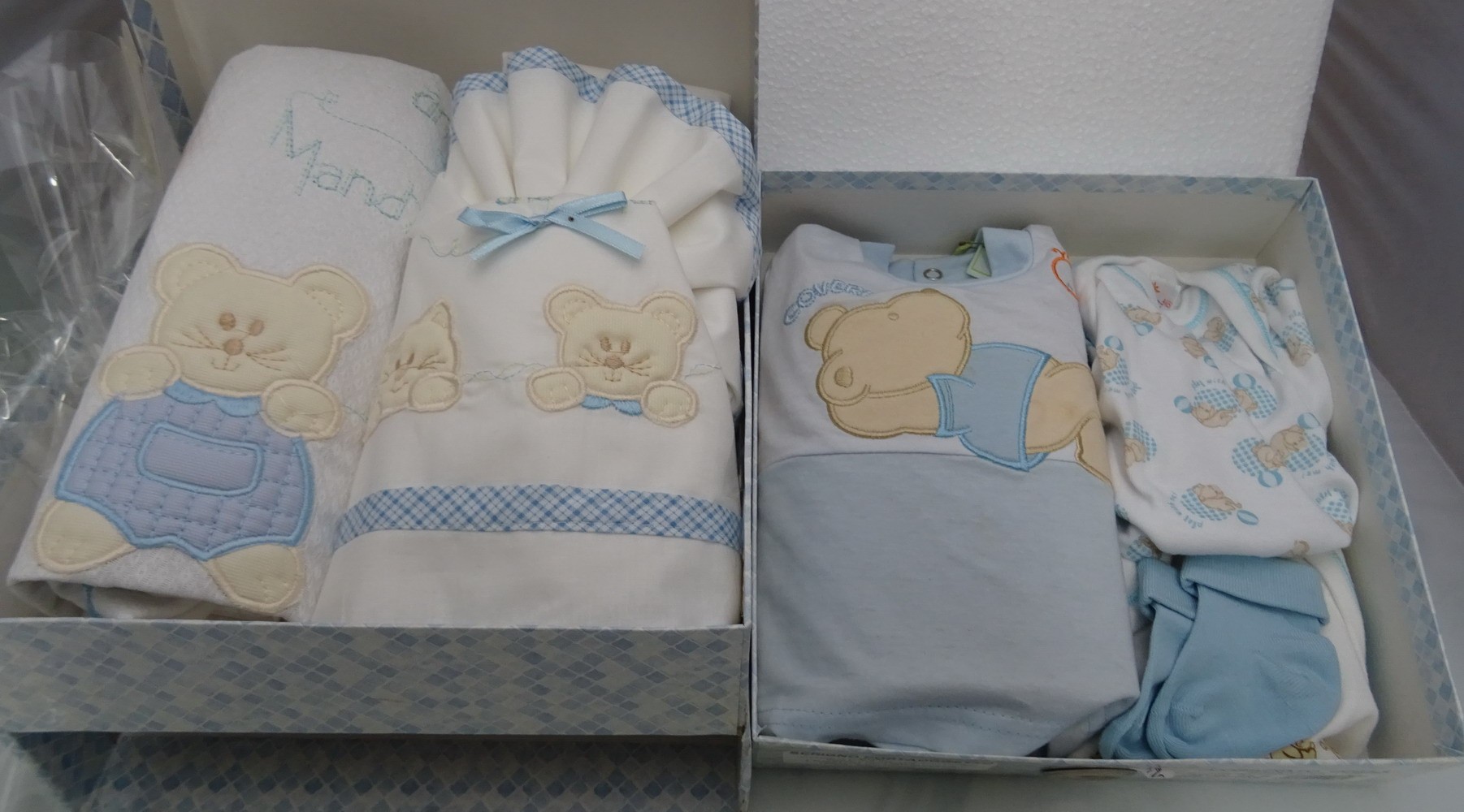Bauletto corredino 2 cassetti per neonato, colore azzurro